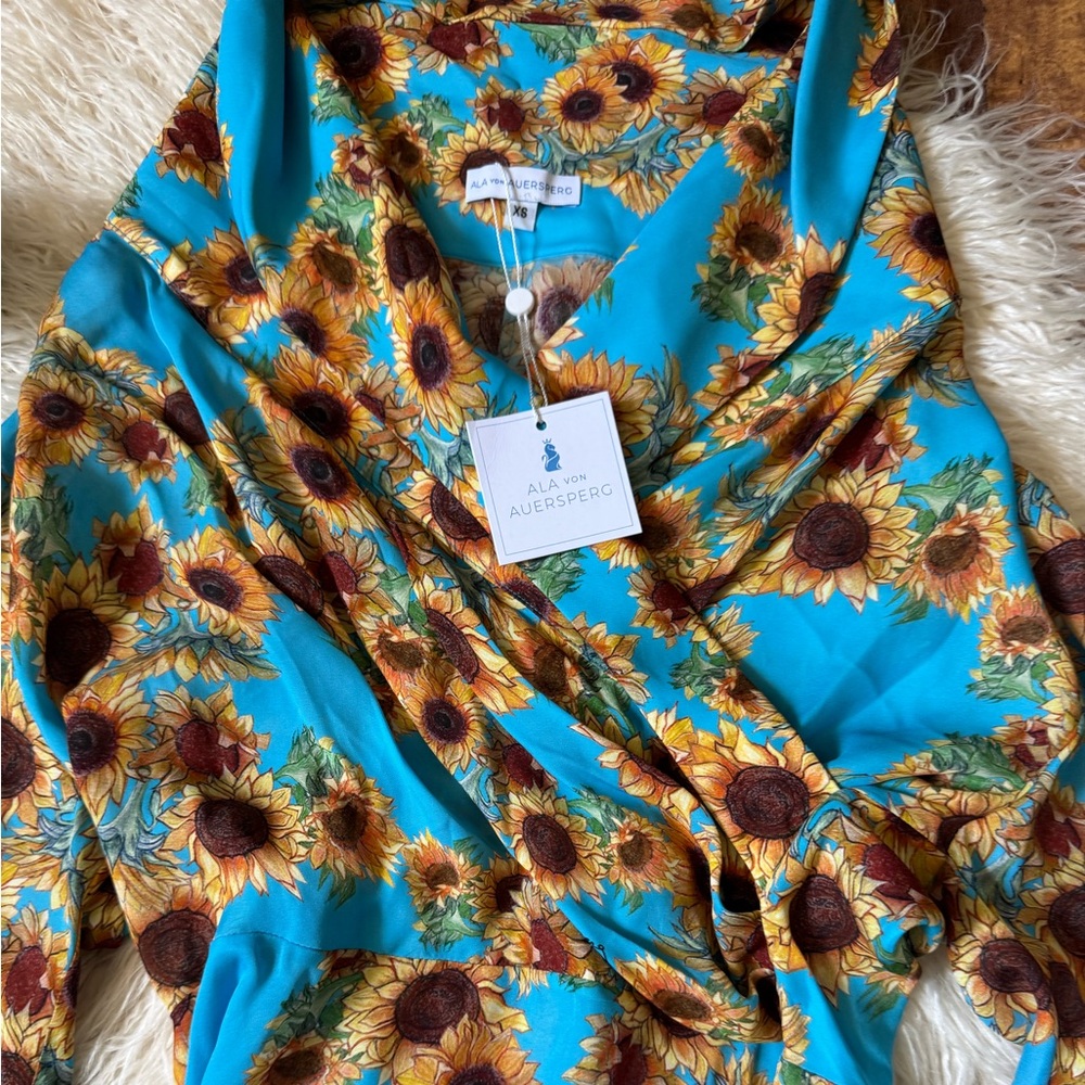 Ala Von Auersperg Julie Silk Wrap Blouse In Sunflower NWT - Picture 4 of 10